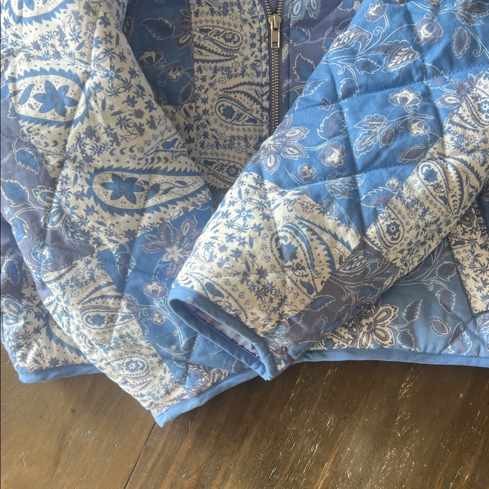 Anthropologie Avec Les Filles Patchwork Floral Quilted Jacket Blue/White Sz Smal - Picture 4 of 5